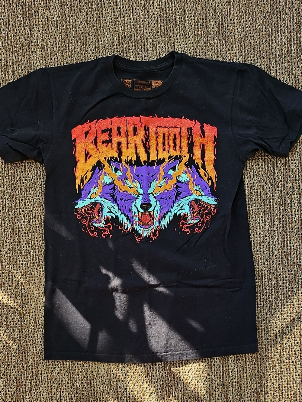 Black Graphic Tee with Colorful Wolf Design